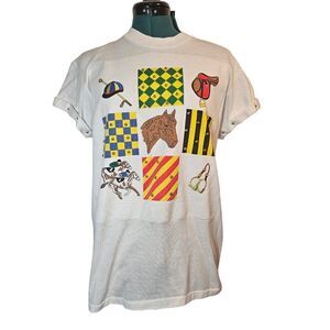 Tshirt vintage 90s horse jockey derby racing horses studded shirt sports horsie